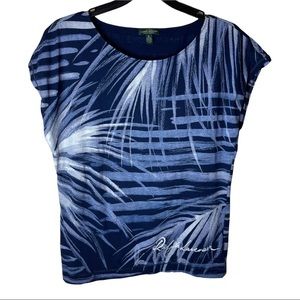 LAUREN Ralph Lauren Blue Palm Tree Top Xl